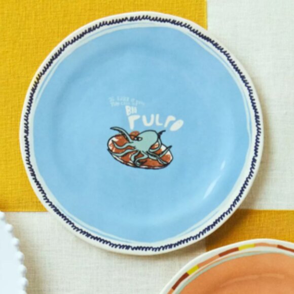 Anthropologie Tinned Fish Candle Stoneware Other - Anthropologie Original Tinned Fish Candle Stoneware Dessert Plate Blue Octopus